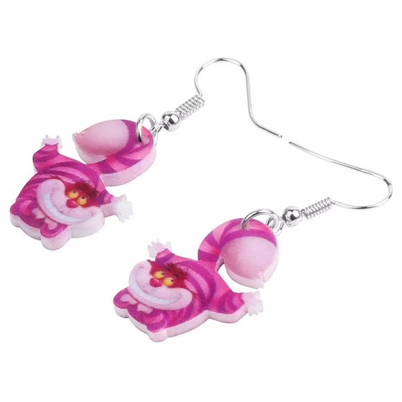 Cheshire Cat Alice in Wonderland Pink Earrings - Picture 4 of 5